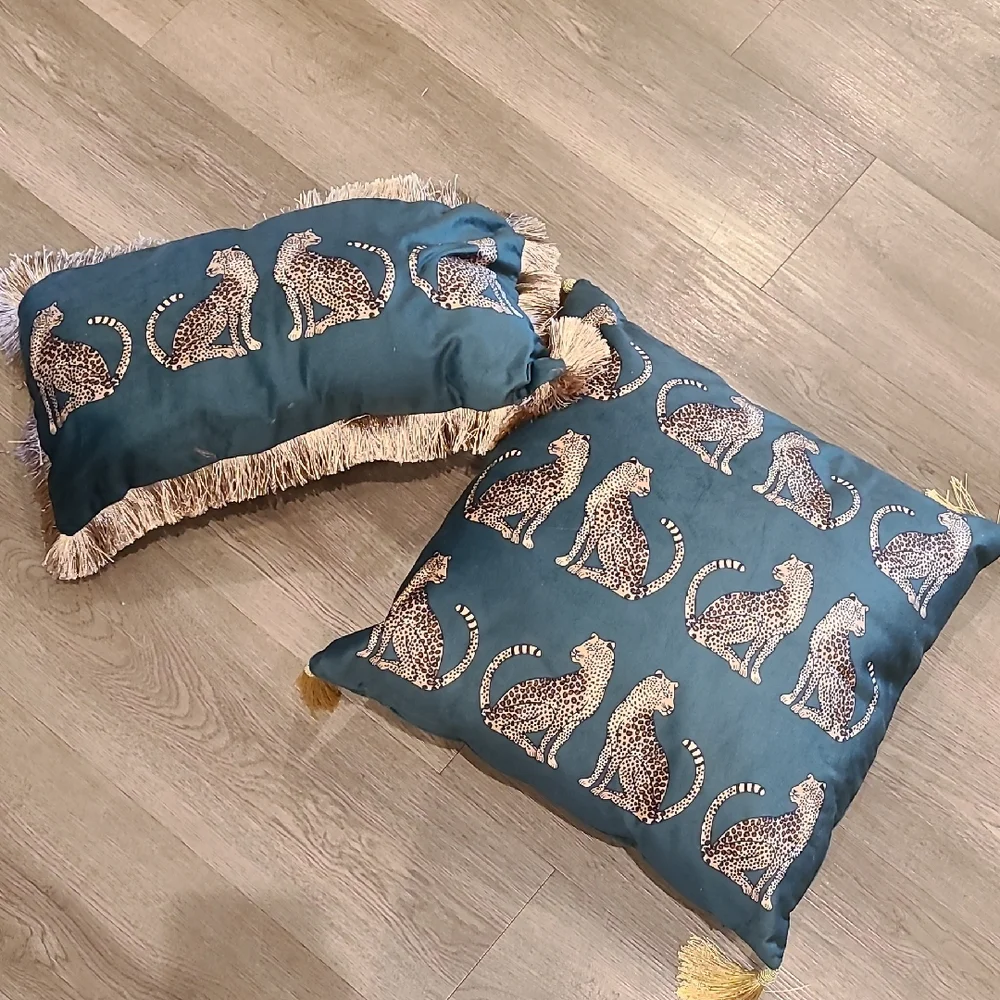 Emerald Green Decorative Pillows with Cheetah Design